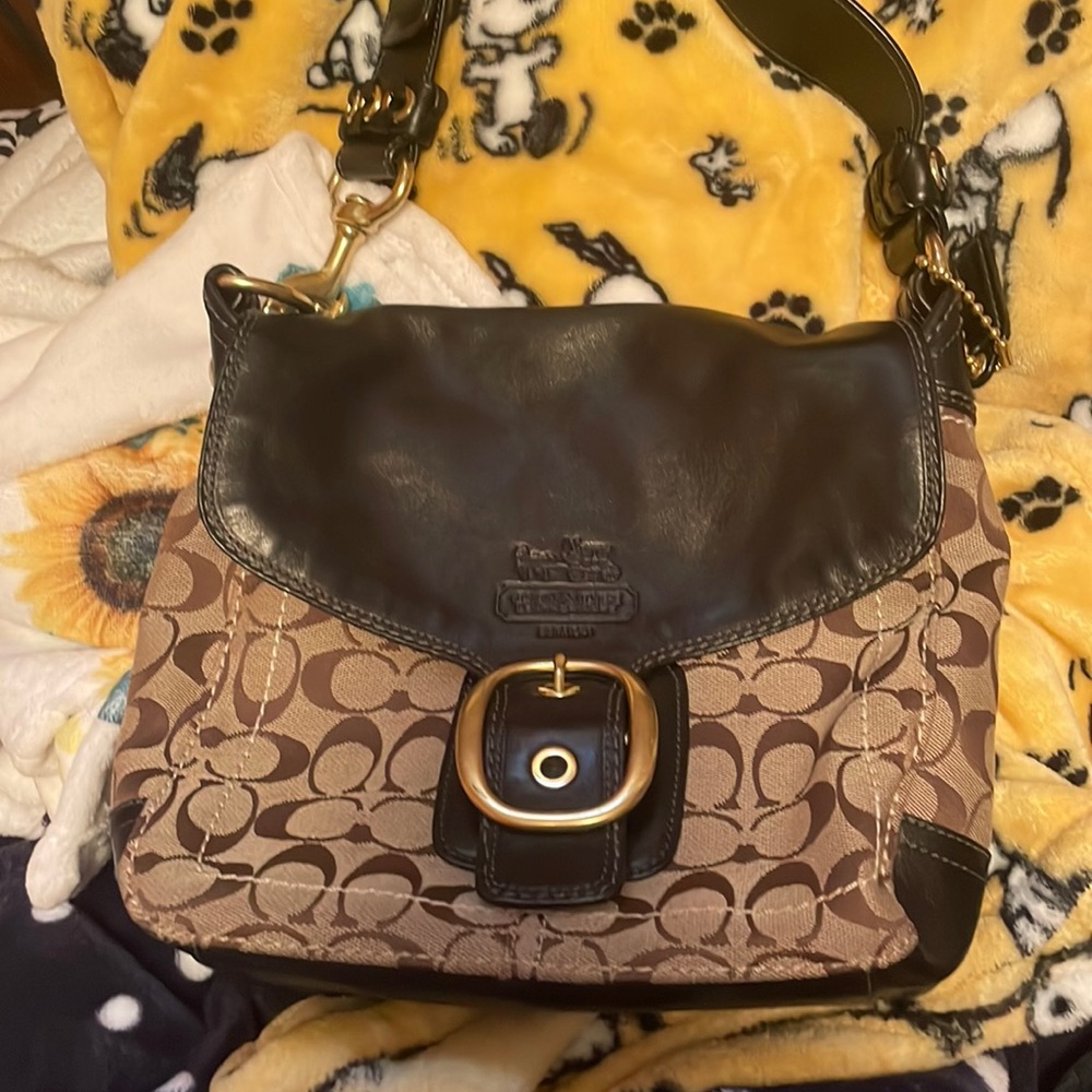 Coach Bleecker Legacy Brown/Black Signature Khaki/Black Canvas Shoulder Bag